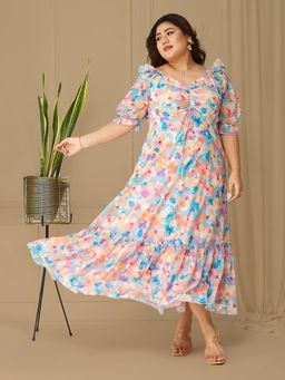 Miss Chase - A+ Curve Collection Plus Size Womens Base Sky Blue Dress