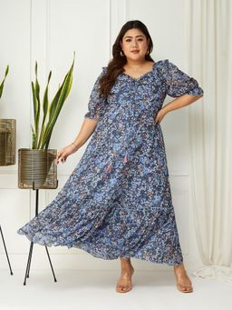 Miss Chase - A+ Curve Collection Plus Size Womens Base Navy Blue Dress