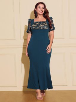 Miss Chase - A+ Curve Collection Plus Size Womens Teal Bodycon Maxi Dress