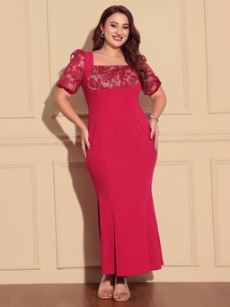 Miss Chase - A+ Curve Collection Plus Size Womens Dark Pink Ankle Length Dress