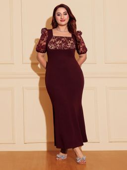 Miss Chase - A+ Curve Collection Plus Size Womens Wine Bodycon Maxi Dress