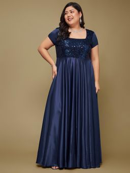 Miss Chase - A+ Curve Collection Plus Size Womens Navy Blue Square Maxi Dress
