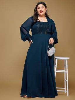 Miss Chase - A+ Curve Collection Plus Size Womens Teal Embellished Maxi Dress