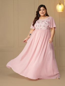 Miss Chase - A+ Curve Collection Plus Size Womens Blush Pink Embellished Maxi Dress