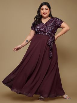Miss Chase - A+ Curve Collection Plus Size Womens Wine Colored Maxi Dress