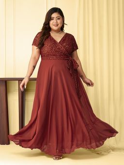 Miss Chase - A+ Curve Collection Plus Size Womens Brick Rust Maxi Dress