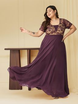 Miss Chase - A+ Curve Collection Plus Size Womens Purple Square Neck Maxi Dress