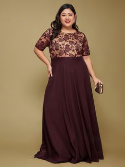 Miss Chase - A+ Curve Collection Plus Size Womens Wine and Beige Regular Dress