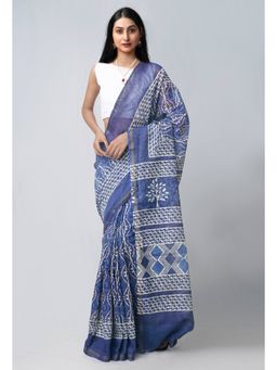 Unnati Silks - Navy Blue Pure Sico Saree with Unstitched Blouse
