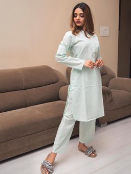 POMCHA - Snow Blue Cotton Kurta Pant (Set of 2)