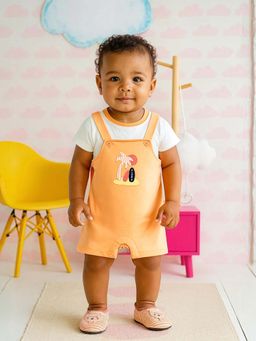 MINI KLUB - Orange Cotton Regular Dungaree With T-Shirt