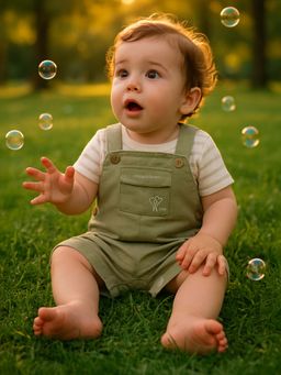 MINI KLUB - Olive Cotton Regular Dungaree With T-Shirt