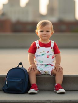 MINI KLUB - Multi-Color Cotton Regular Dungaree With T-Shirt