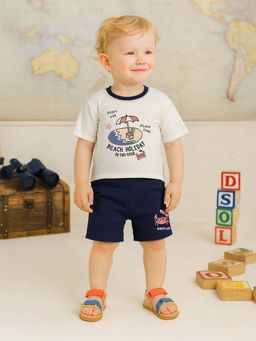 MINI KLUB - White Cotton Regular T-Shirt With Shorts