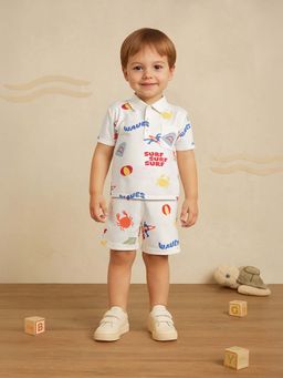 MINI KLUB - White Cotton Regular Polo T-Shirt With Shorts