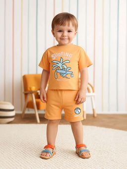 MINI KLUB - Orange Cotton Regular T-Shirt With Shorts