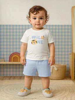 MINI KLUB - White Cotton Regular T-Shirt With Shorts
