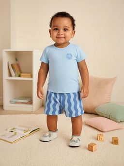 MINI KLUB - Blue Cotton Regular T-Shirt With Shorts