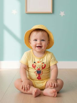 MINI KLUB - Yellow Cotton Regular Bodysuit With Hat