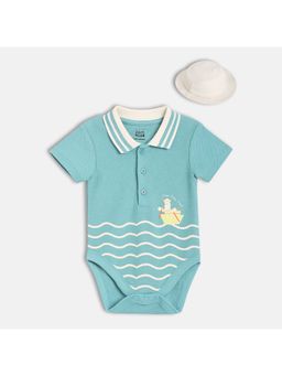 MINI KLUB - Blue Cotton Regular Bodysuit With Hat