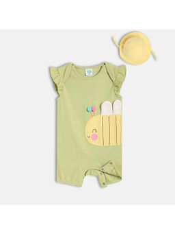 MINI KLUB - Green Cotton Regular Romper With Hat