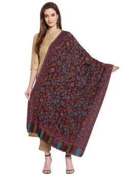 Anekaant - Black & Multi Floral Woven Design Woolen Shawl