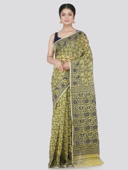 PinkLoom - Women's Soft Cotton Jamdani Saree Without Blouse Piece, Yellow