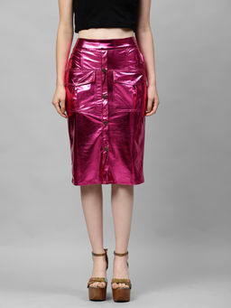 AAREIN - Solid Pink Pocket Detailing Pencil Skirt