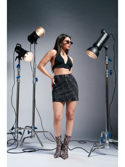 FREAKINS - Black Whisker Blade Denim Mini Skirt