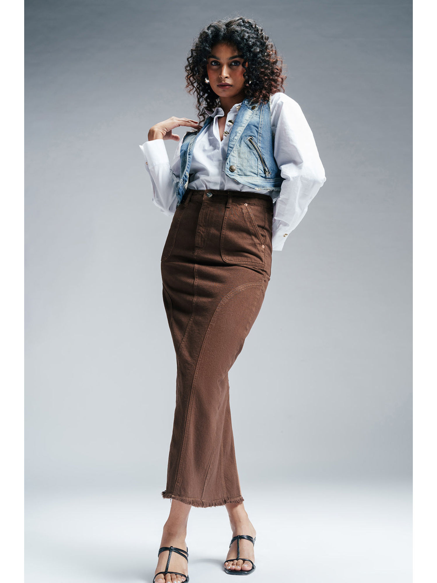 Buy FREAKINS Brown Cinnamon Swirl Denim Carpenter Skirt (26) Online