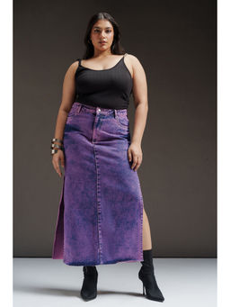 FREAKINS - Purple Glam Curve Denim Side Slit Maxi Skirt