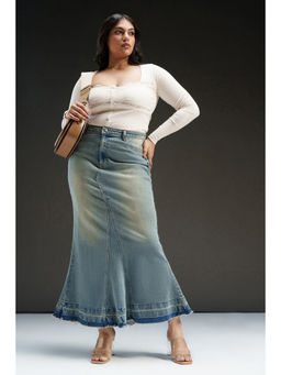 FREAKINS - Blue Antique Fade Curve Denim Mermaid Skirt