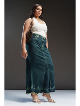 FREAKINS - Green Lush Lagoon Curve Denim Mermaid Skirt