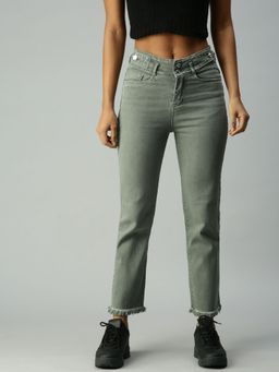 SHOWOFF - Womens Straight Fit Clean Look Olive Jeans