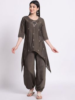 SILSELAH - Brown Ethnic Motifs Embroidered Regular Kurta with Salwar