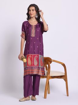 SILSELAH - Purple Ethnic Motifs Printed Regular Kurta with Pant and Inner