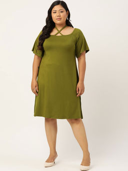 theRebelinme - Women's Fern Solid Color Party Wear A-line Dress
