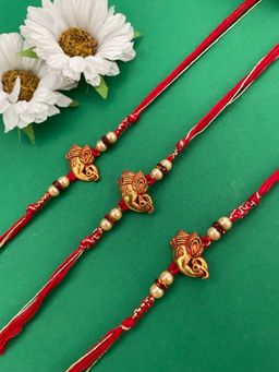 Digital Dress Room - Ganesha with Pearls Rakhi (Set of 3)
