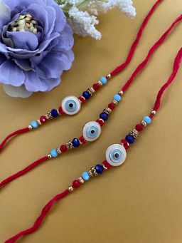 Digital Dress Room - White Evil Eye Rakhi (Pack of 3)