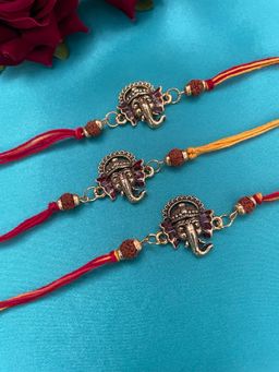 Digital Dress Room - Ganesha & Rudraksha Rakhi (Pack of 3)