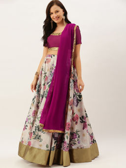 Ethnovog - Ready To Wear Purple Digital Print Lehenga (Set of 3)