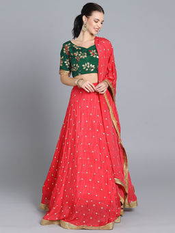 Ethnovog - Ready To Wear Embroidered Peach Lehenga (Set of 3)