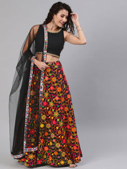 Ethnovog - Ready To Wear Multicolored Embroidered Floor Length Lehenga (Set of 3)