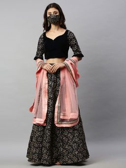 Ethnovog - Ready To Wear Blue Embroidered Velvet Bridal Lehenga (Set of 3)