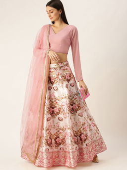 Ethnovog - Ready To Wear Pink Digital Printed Lehenga (Set of 3)