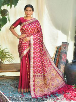 Odette - Burgundy Tussar Silk Heavy Jamdani Saree with Unstitched Blouse