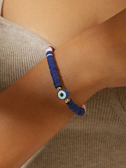 Pipa Bella by Nykaa Fashion - Navy Blue Vinyl Disc Bead Evil Eye Bracelet