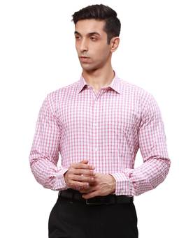 Park Avenue - Slim Fit Checkered Pink Shirt