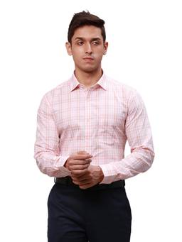 Park Avenue - Slim Fit Checkered Pink Shirt