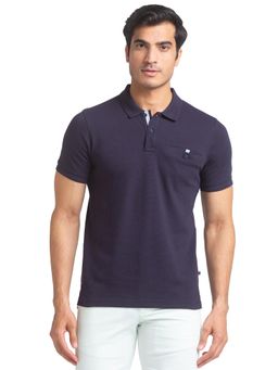 Parx - Regular Fit Solid Dark Blue Polo T-Shirt